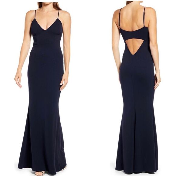KATIE MAY Sleeveless Trumpet Gown Dress, Navy, Size Large, 12/14,‎ NWT - Picture 1 of 7